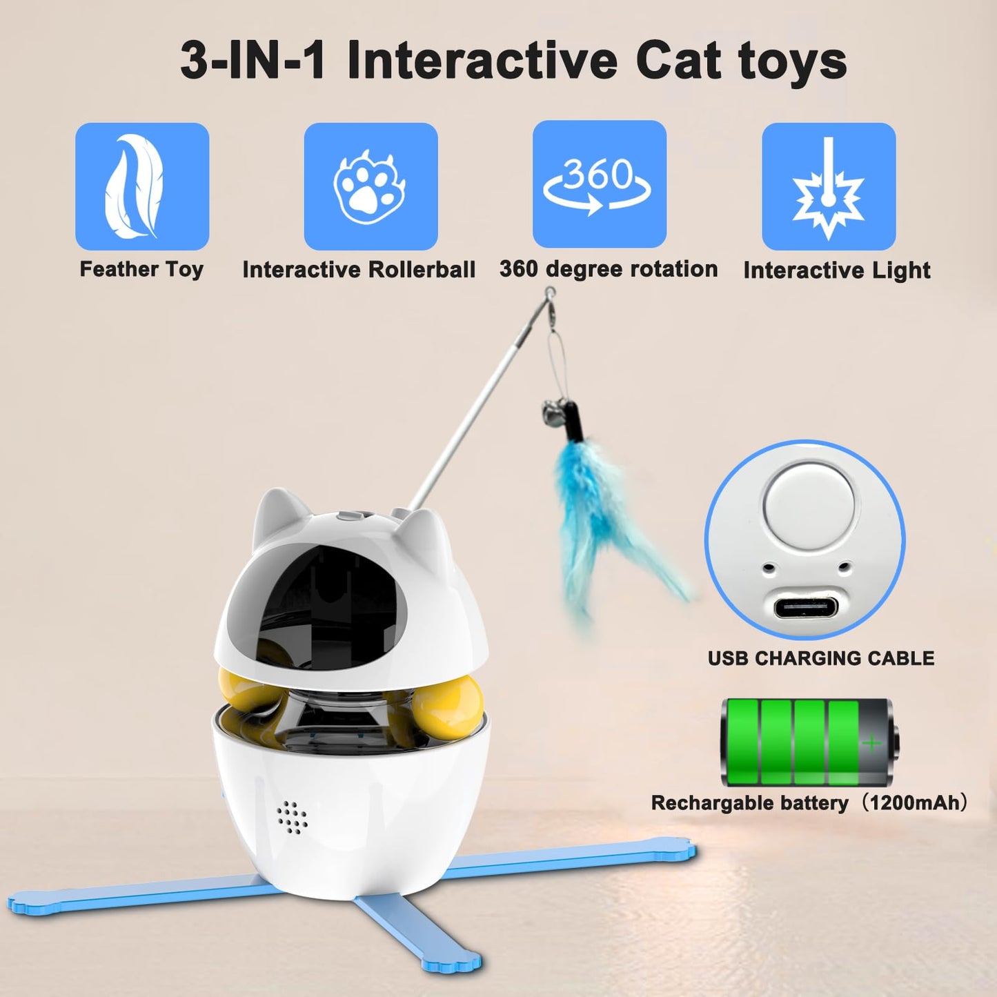 Interactive Cat Toy: 3-in-1 Automatic LED Laser Teaser