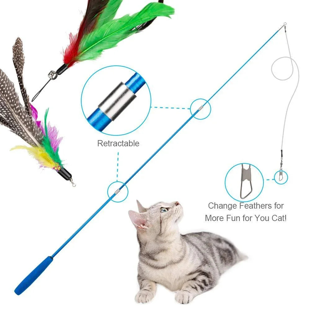 11Pcs Replacement Cat Feather Toy Set Feather Replacement Head Retractable Cat Stick Cat Products