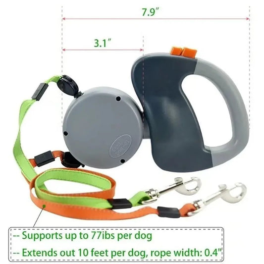 Two-Dog Reflective Retractable Leash – 360° No Tangle Design, Dual Locking System