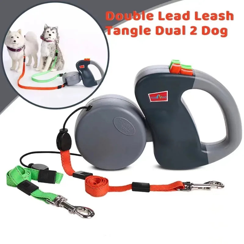 Two-Dog Reflective Retractable Leash – 360° No Tangle Design, Dual Locking System